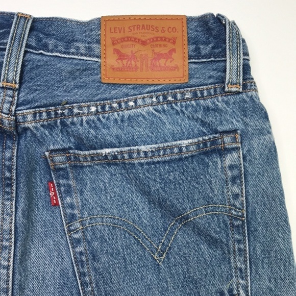 LEVI'S  Deconstructed Distressed High Rise Mini Skirt  Button Fly Women's Sz 25 - Picture 7 of 12